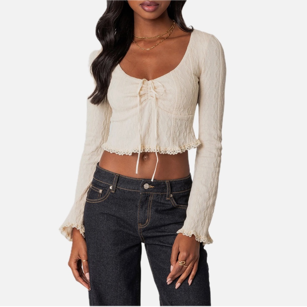 Edikted Y2K Lacey lace trim crop top in cream sz S